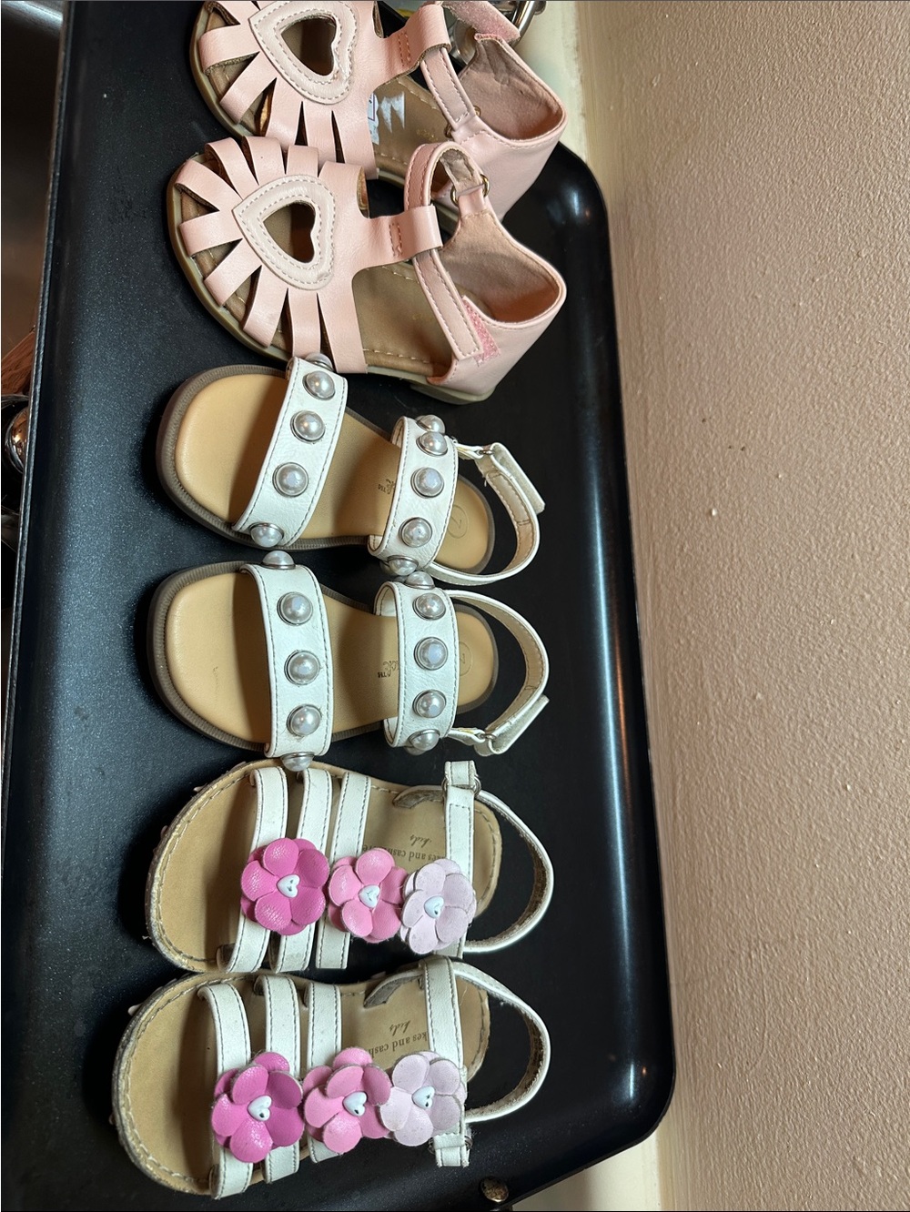 cupcakes & cashmere Pink and White Girls Sandal Trio - Floral and Stud Details